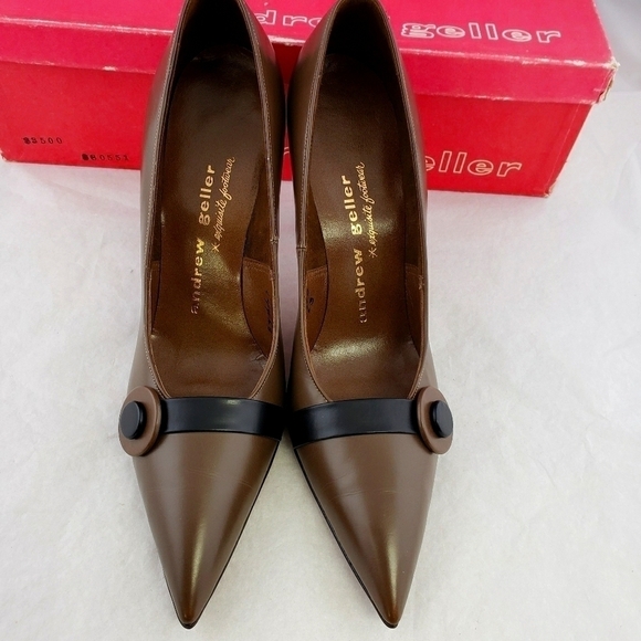 Vintage Andrew Gellar Leather Brown Pumps 7AAA EU In Bix - Picture 8 of 13